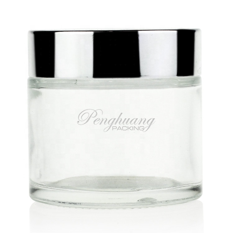 popular clear 2oz 60ml glass cosmetic jar with silver lid for cream guangzhou factory
