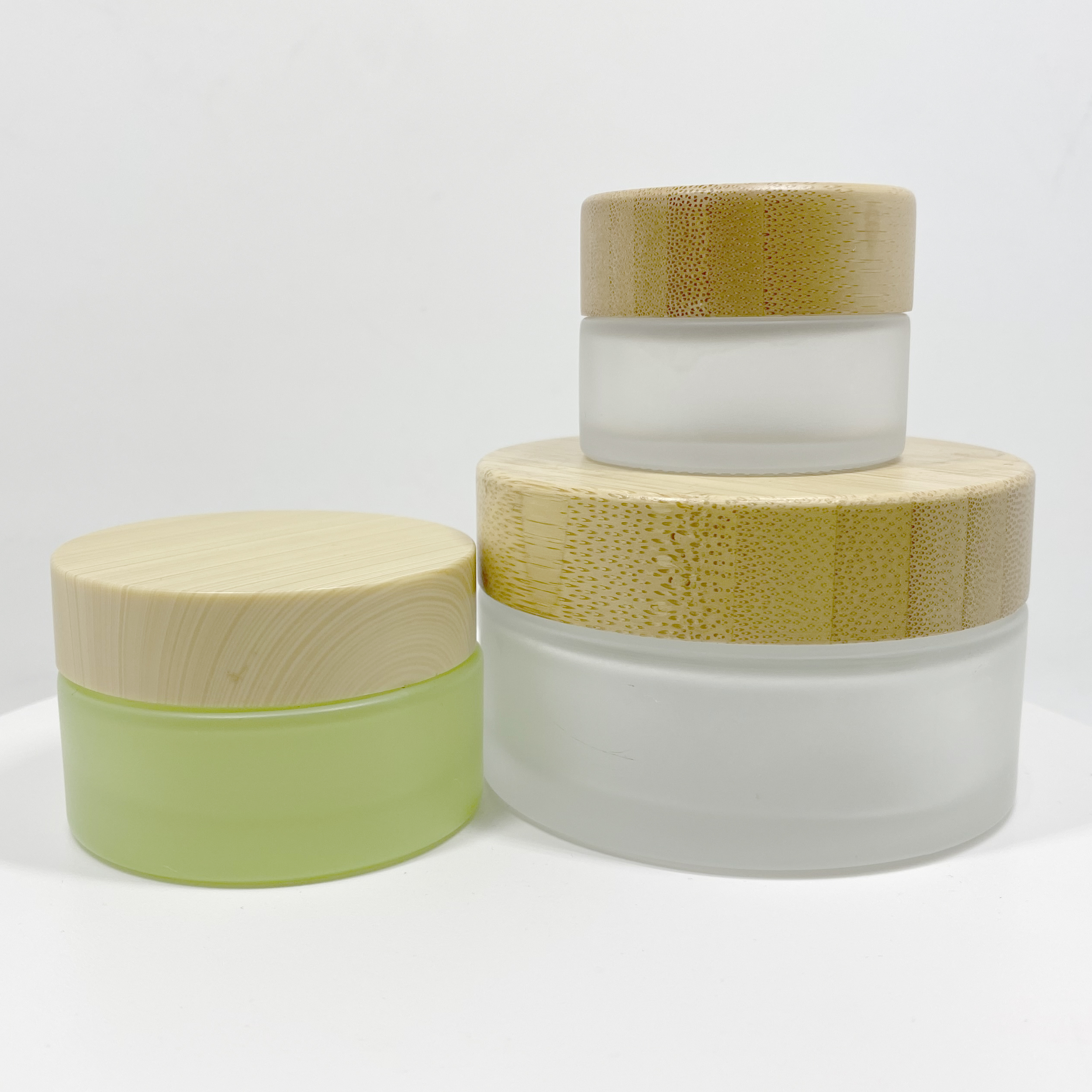 popular clear frosted mold glass jar 5g 15g 30g 50g 100g cream jar with bamboo lid for skincare cream