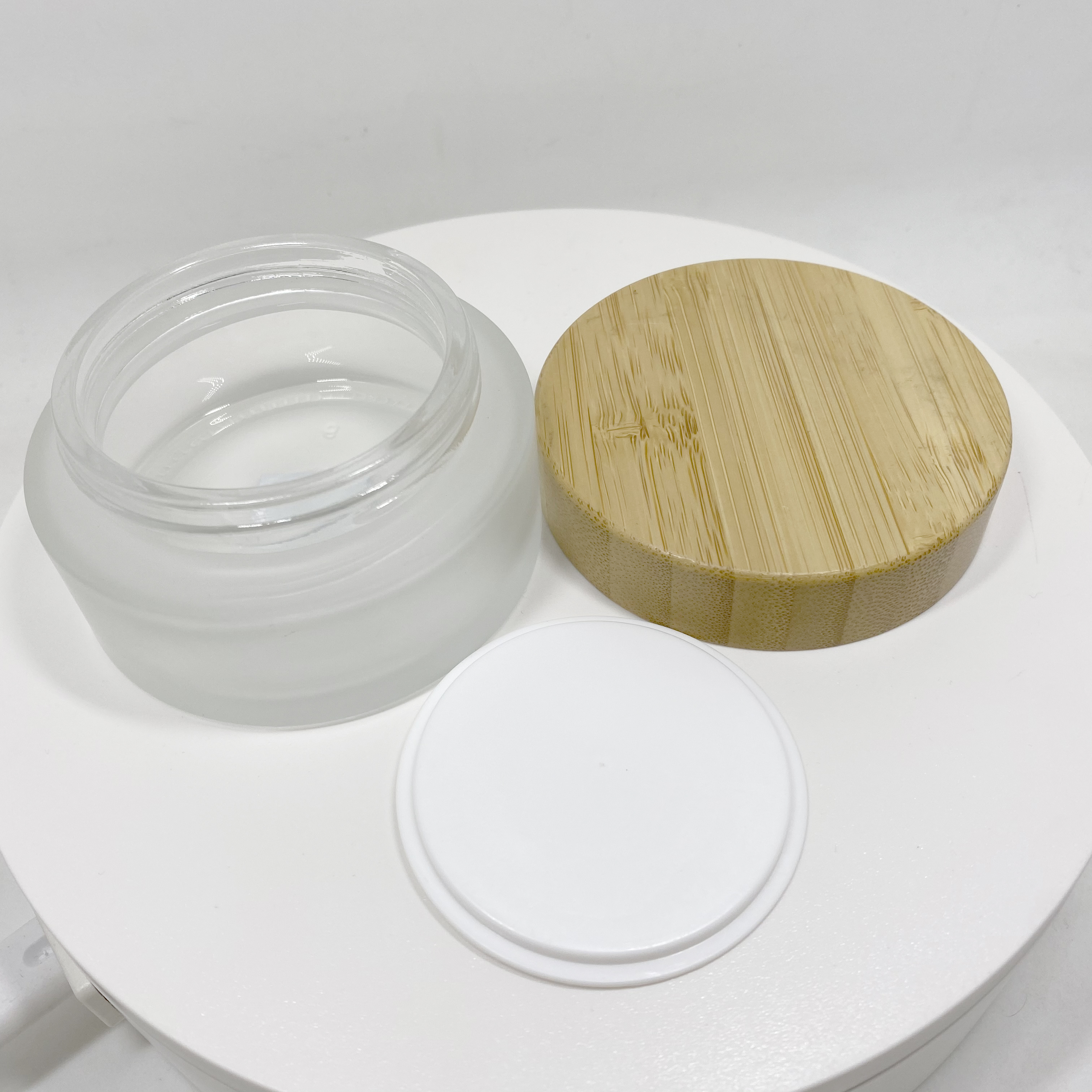 popular clear frosted mold glass jar 5g 15g 30g 50g 100g cream jar with bamboo lid for skincare cream