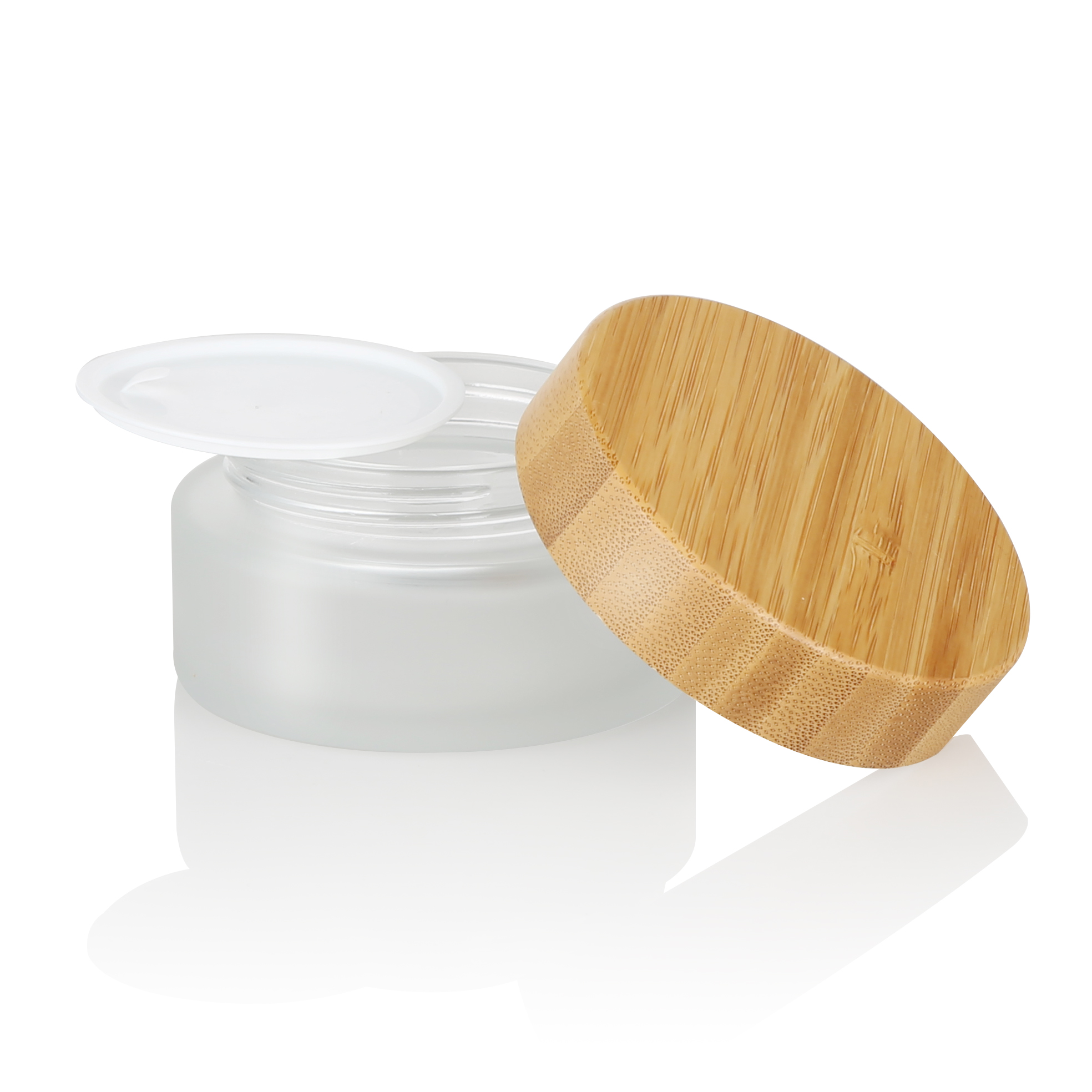 popular cosmetic bamboo jars empty cream glass jar wood lid for skincare