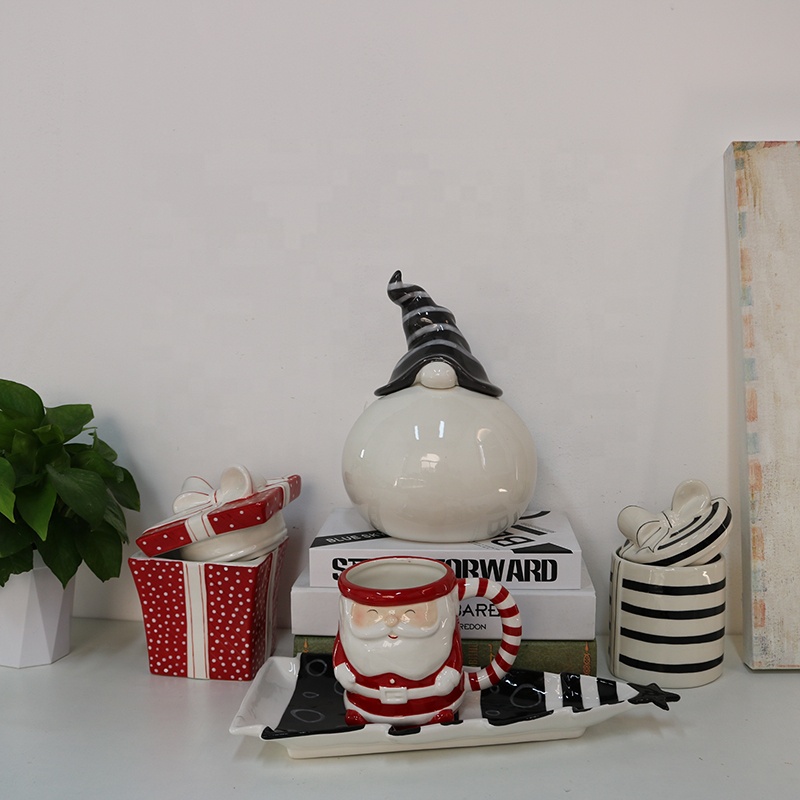 popular custom handmade Europe style Christmas gnome santa ceramic jar indoor gifts home decorations