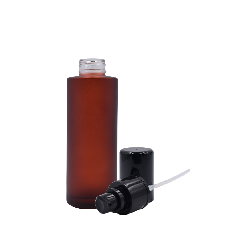 popular high quality serum 100ml fancy  frosted empty matte red  round pump glass bottle with black plastic pump