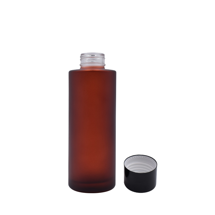 popular high quality serum 100ml fancy frosted empty matte red round pump glass bottle with black plastic pump