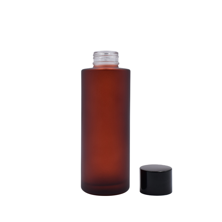 popular high quality serum 100ml fancy frosted empty matte red round pump glass bottle with black plastic pump