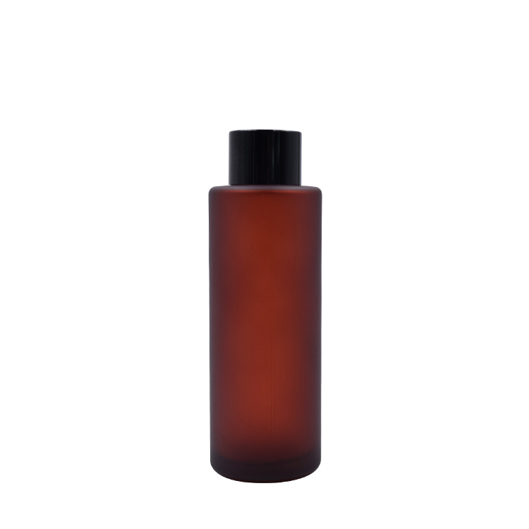 popular high quality serum 100ml fancy frosted empty matte red round pump glass bottle with black plastic pump