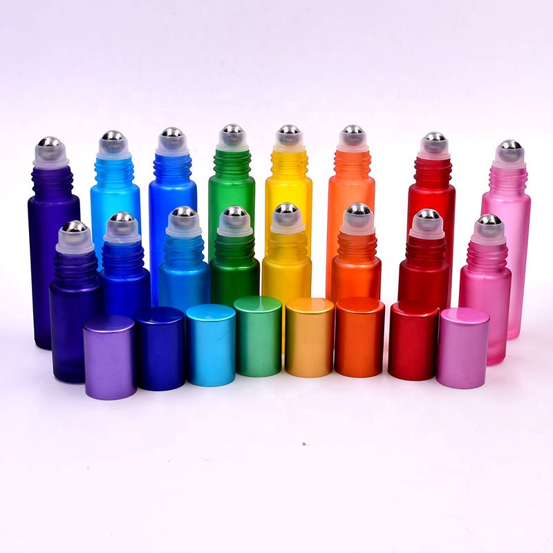 popular roller bottles 10ml empty roll on glass bottle with rainbow color for cosmetic packaging elegant deodorant perfume