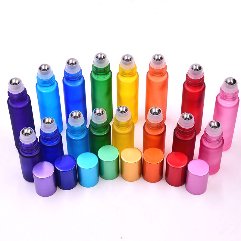 popular roller bottles 10ml empty roll on glass bottle with rainbow color for cosmetic packaging elegant deodorant perfume