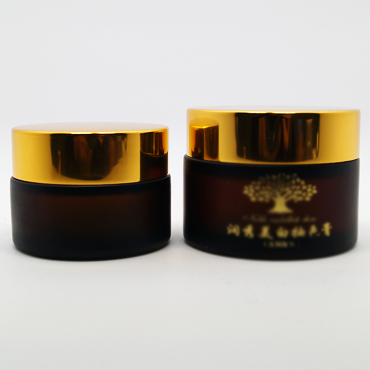 popular wholesale glass cosmetic jars 5g 10g 20g 30g 50g 100g 200g matte frosted amber glass apothecary jars with gold metal lid