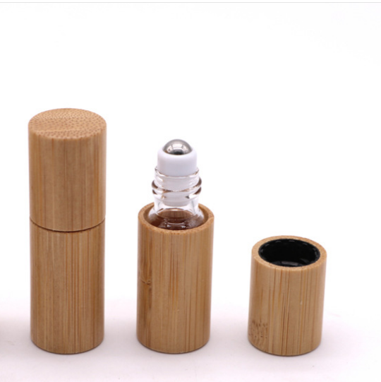 portable essential oil bottle bamboo roll on bottle glass bottle with natural bamboo cap 3ml 5ml 10ml 15ml