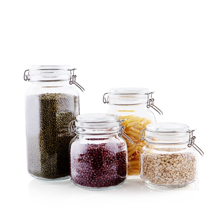 portable flipping clip hermetic lid large glass bottle food storage jar with clip top lid 750ml 1000ml 1500ml 2200ml