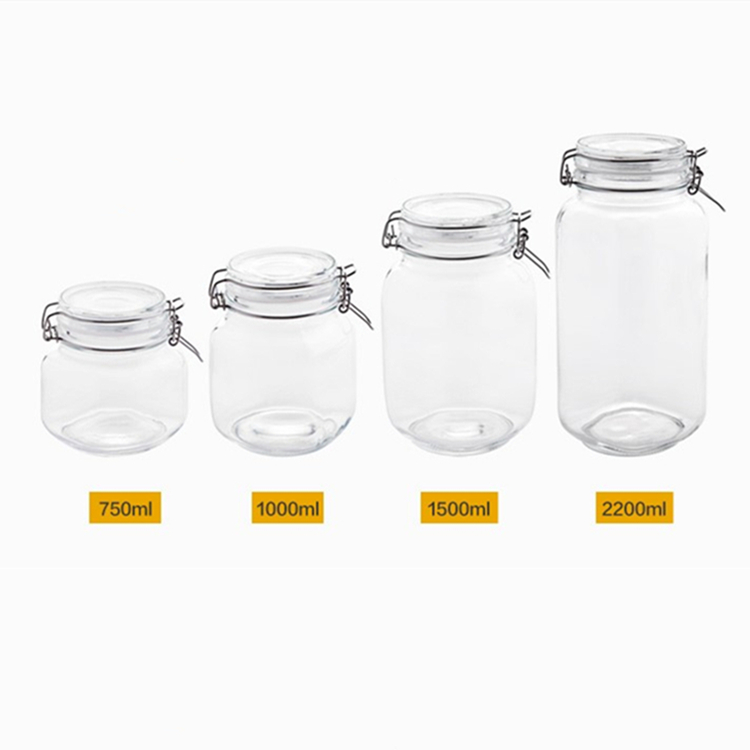 portable flipping clip hermetic lid large glass bottle food storage jar with clip top lid 750ml 1000ml 1500ml 2200ml