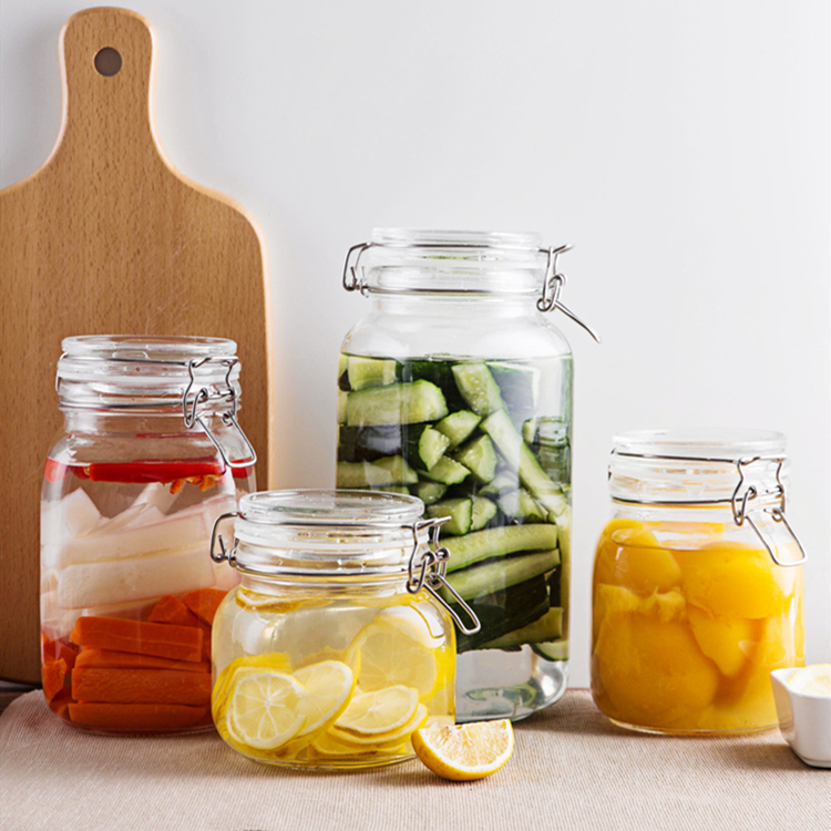 portable flipping clip hermetic lid large glass bottle food storage jar with clip top lid 750ml 1000ml 1500ml 2200ml