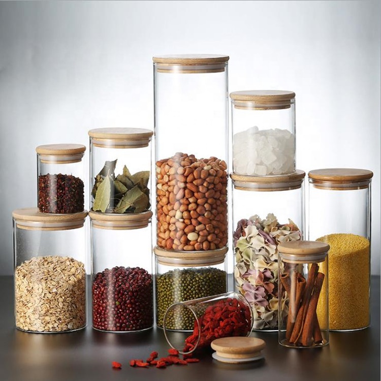 premium quality high borosilicate glass jar kitchen food storage canister container glass jars with bamboo lid