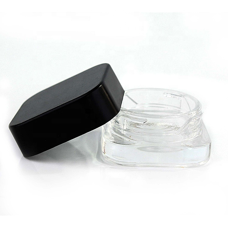 private label empty cosmetic packaging 10ml clear square glass eye cream jar with black lid