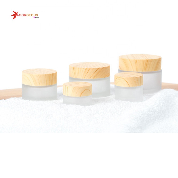 professional wood grain face cream jar 5 10 15 30 50 ml empty cosmetic packaging frosted glass jar  wooden lid 50ml cream bottle