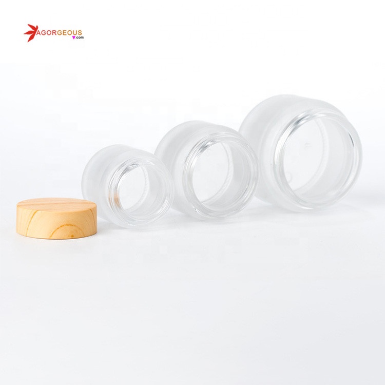 professional wood grain face cream jar 5 10 15 30 50 ml empty cosmetic packaging frosted glass jar wooden lid 50ml cream bottle