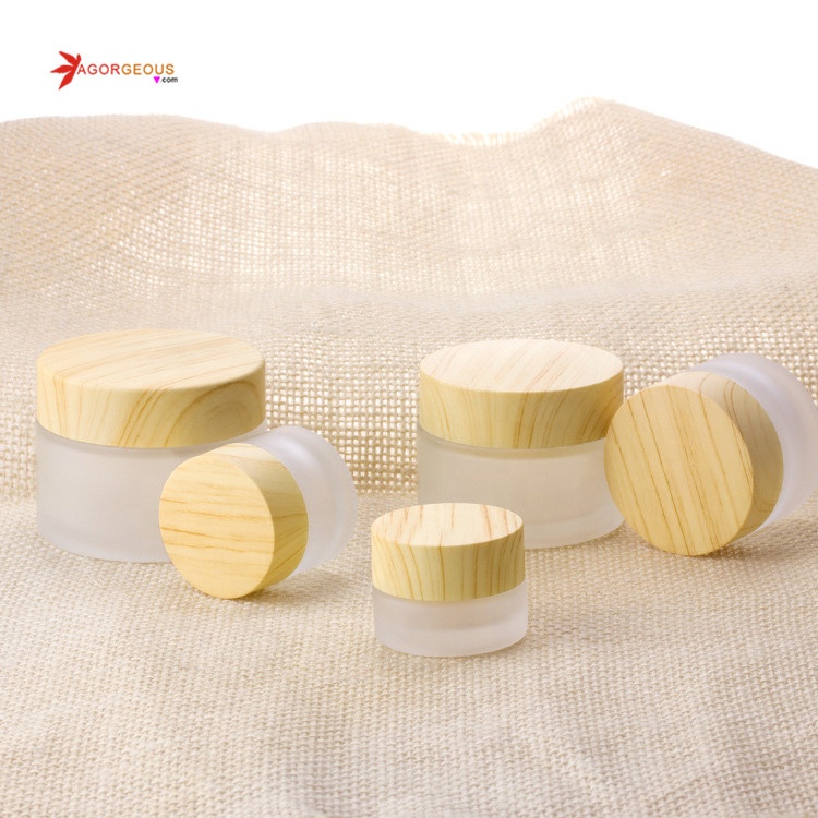 professional wood grain face cream jar 5 10 15 30 50 ml empty cosmetic packaging frosted glass jar wooden lid 50ml cream bottle