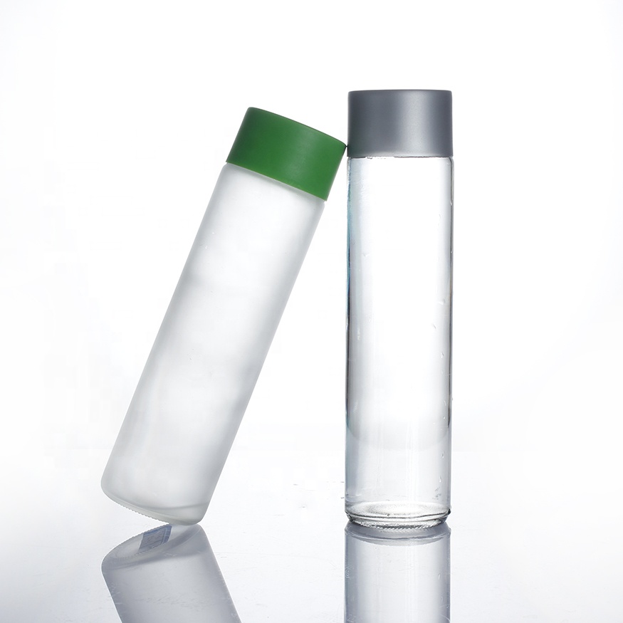 promotional personal logo flint clear frosted printing normal bottles milk empty 375ml 500ml water voss style glass bottle