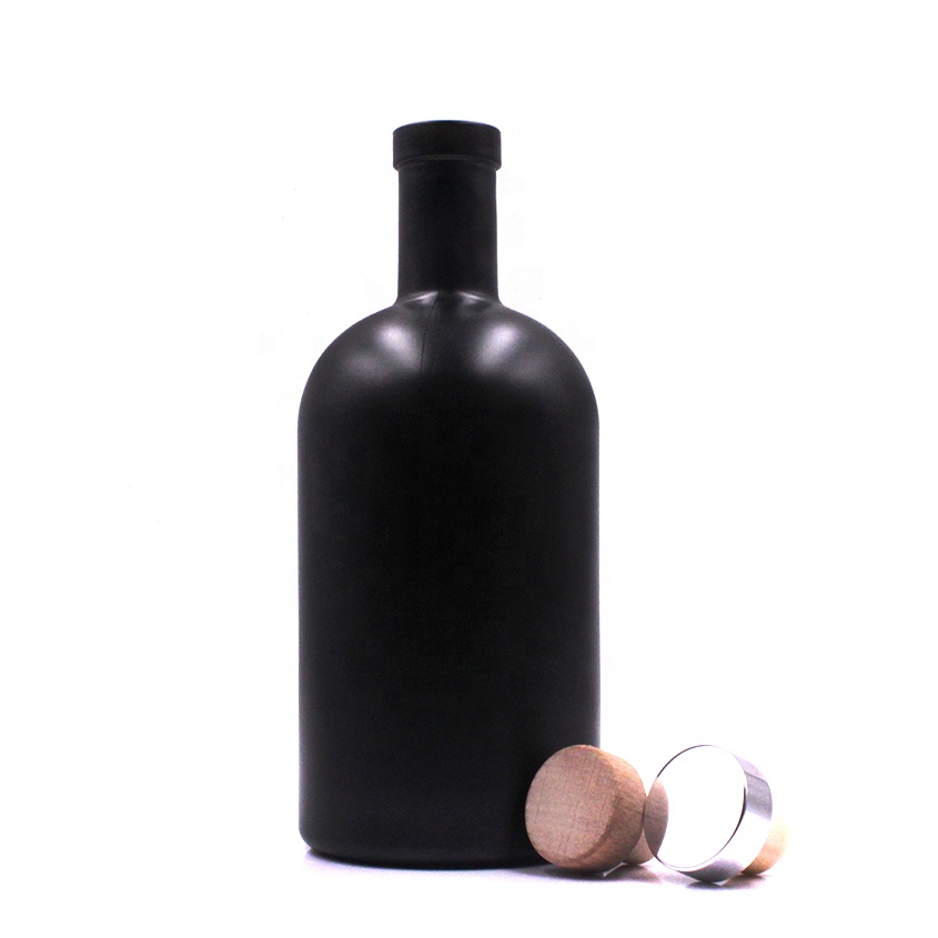 promotional spraying engraved custom logo screw cork top rum gin tequila tall 375ml 750 ml glass liquor black matte bottle