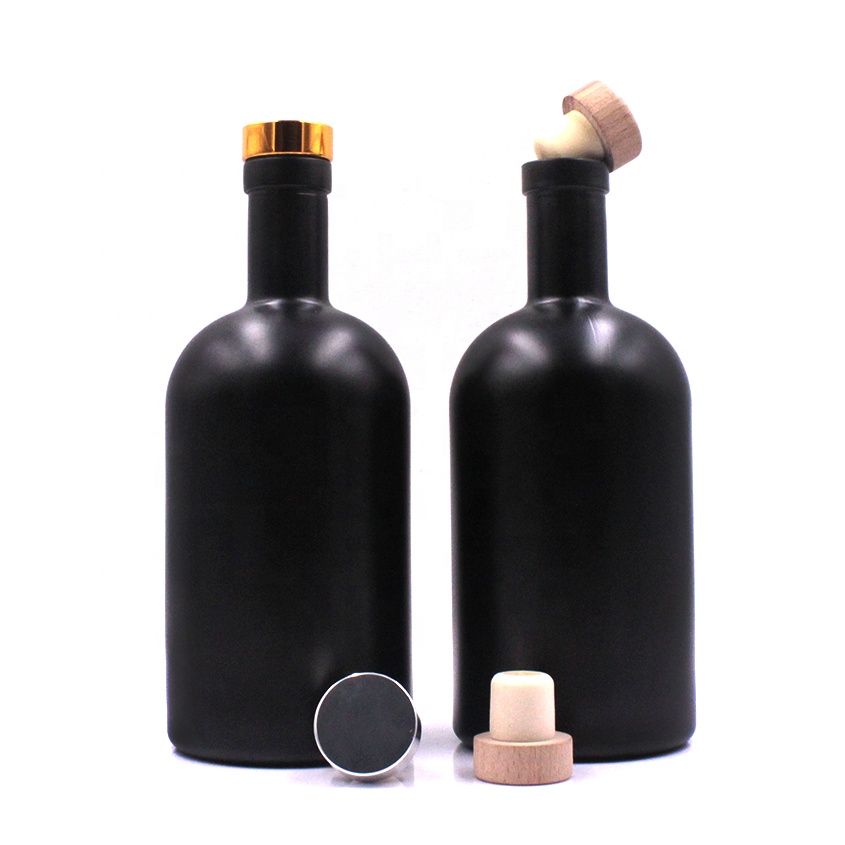 promotional spraying engraved custom logo screw cork top rum gin tequila tall 375ml 750 ml glass liquor black matte bottle