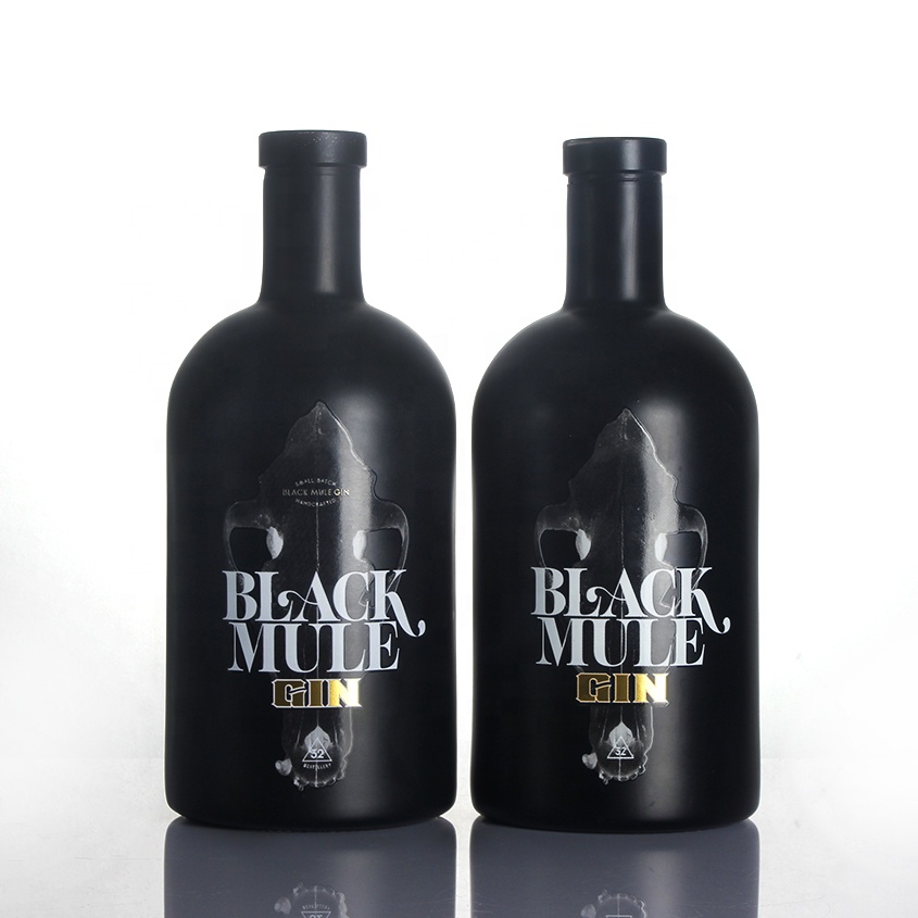 promotional spraying engraved custom logo screw cork top rum gin tequila tall 375ml 750 ml glass liquor black matte bottle