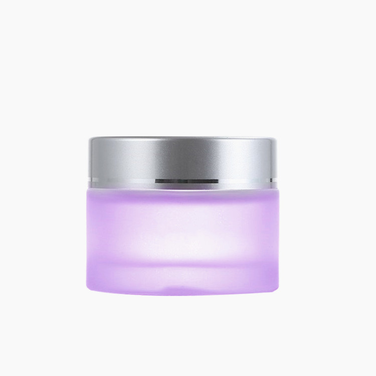 purple frosted glass jar silver lid for cosmetic cream packaging 4oz