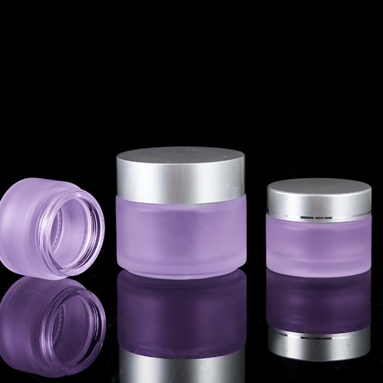 purple frosted glass jar silver lid for cosmetic cream packaging 4oz