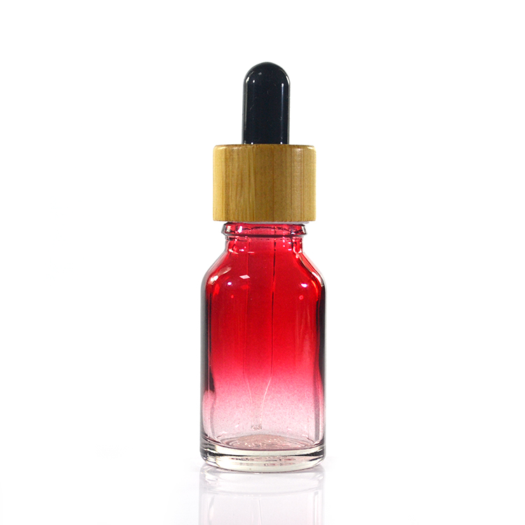 purple red blue green 15ml 30ml 60ml round cosmetic gradient glass dropper bottle with pipette and bamboo lid