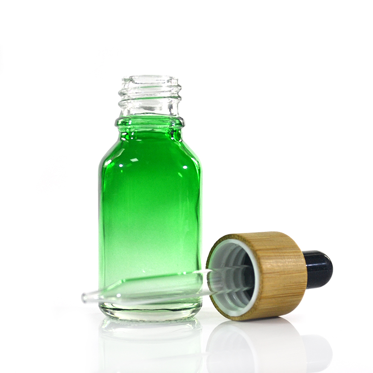 purple red blue green 15ml 30ml 60ml round cosmetic gradient glass dropper bottle with pipette and bamboo lid