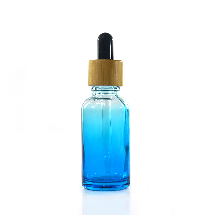 purple red blue green 15ml 30ml 60ml round cosmetic gradient glass dropper bottle with pipette and bamboo lid