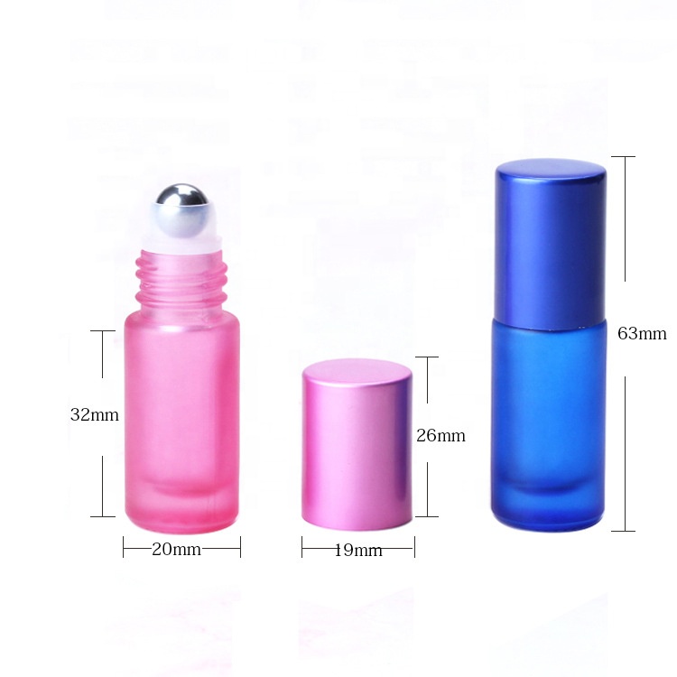 rainbow colored essential oil roller bottles 5ml thick glass roller bottle with colorful aluminum lid for essential oil perfume