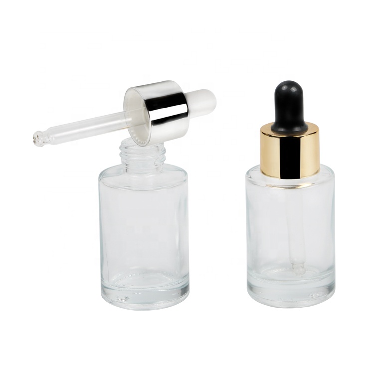 ready stock 30ml clear frost flat shoulder cylinder dropper serum essential oil bottle with silver gold lid