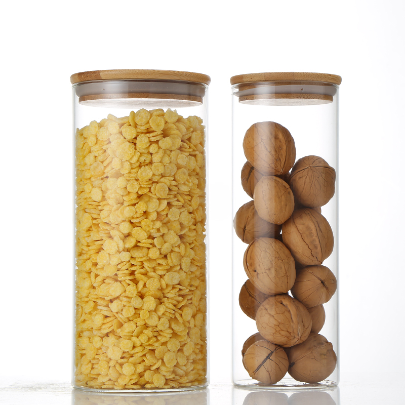 ready to ship high borosilicate glass container food grade drift bottles wishing bottles candy jar with bamboo cover