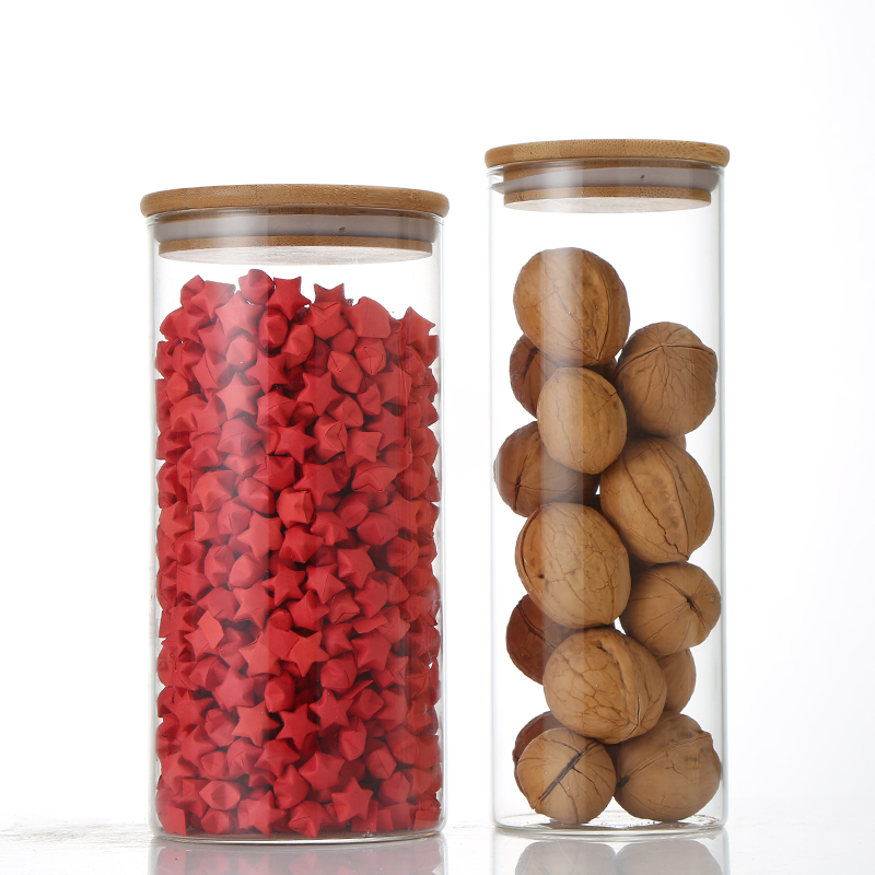ready to ship high borosilicate glass container food grade drift bottles wishing bottles candy jar with bamboo cover