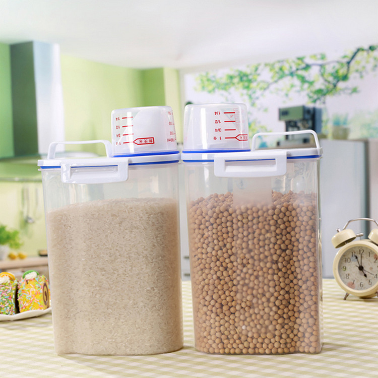 real plastic rice bucket thickened transparent sealed jar with scale and handle kitchen supplies