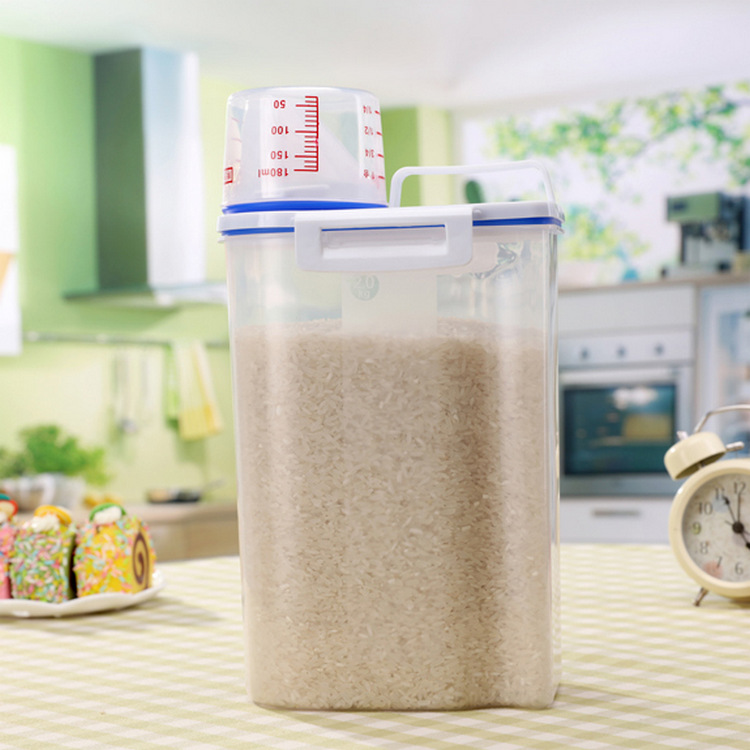 real plastic rice bucket thickened transparent sealed jar with scale and handle kitchen supplies
