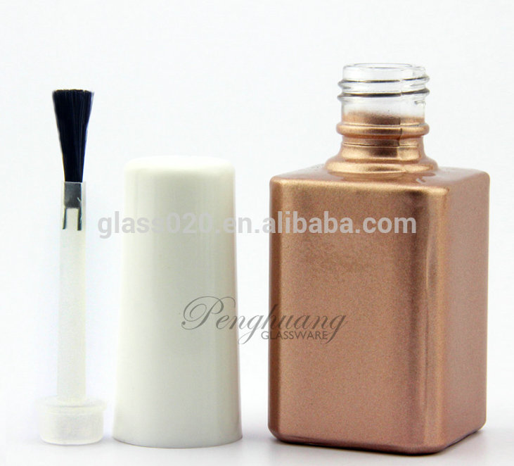 rectangle 10ml light brown coated UV empty nail gel polish bottle with white cap