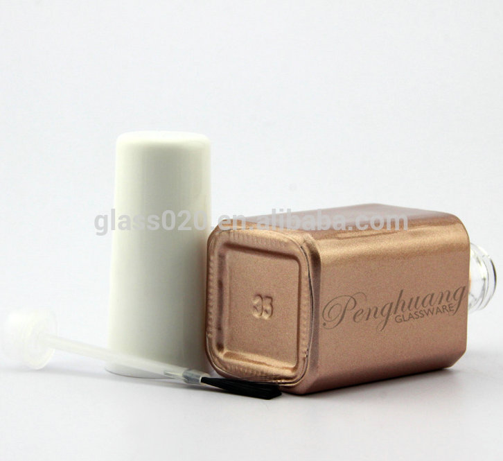 rectangle 10ml light brown coated UV empty nail gel polish bottle with white cap