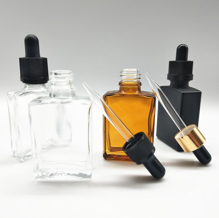 rectangle shape 30ml serum gradient black glass dropper bottle for essential oils with package