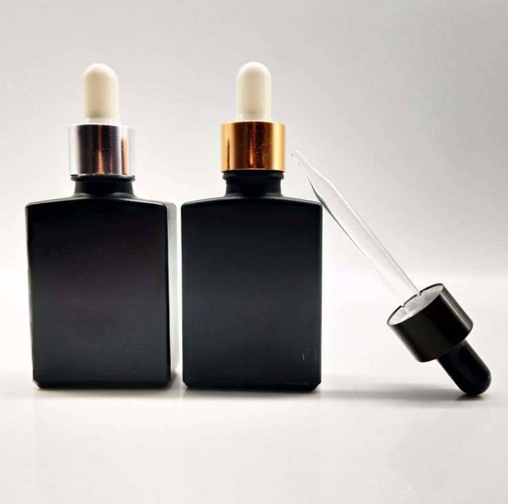 rectangle shape 30ml serum gradient black glass dropper bottle for essential oils with package