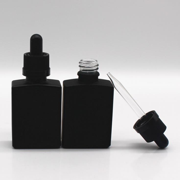 rectangle shape 30ml serum gradient black glass dropper bottle for essential oils with package