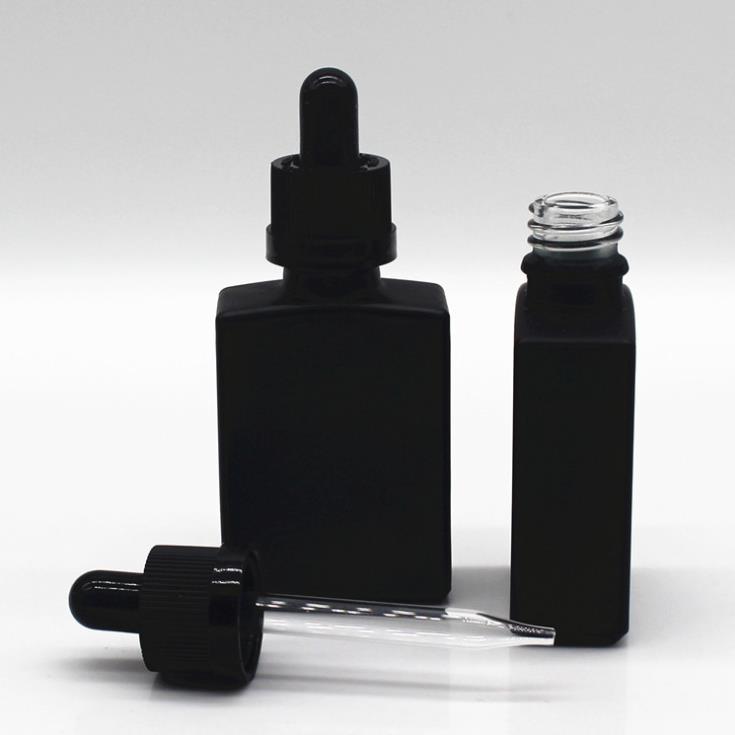rectangle shape 30ml serum gradient black glass dropper bottle for essential oils with package