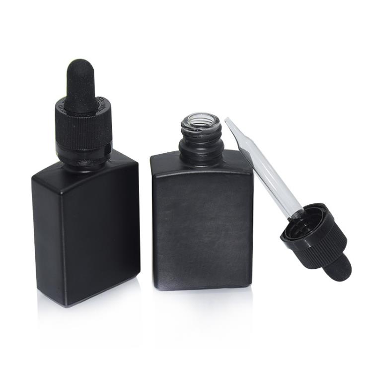 rectangle shape 30ml serum gradient black glass dropper bottle for essential oils with package