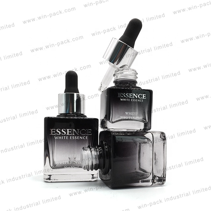 rectangle shape 30ml serum gradient black glass dropper bottle for essential oils with packing box