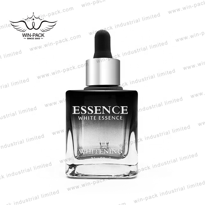 rectangle shape 30ml serum gradient black glass dropper bottle for essential oils with packing box