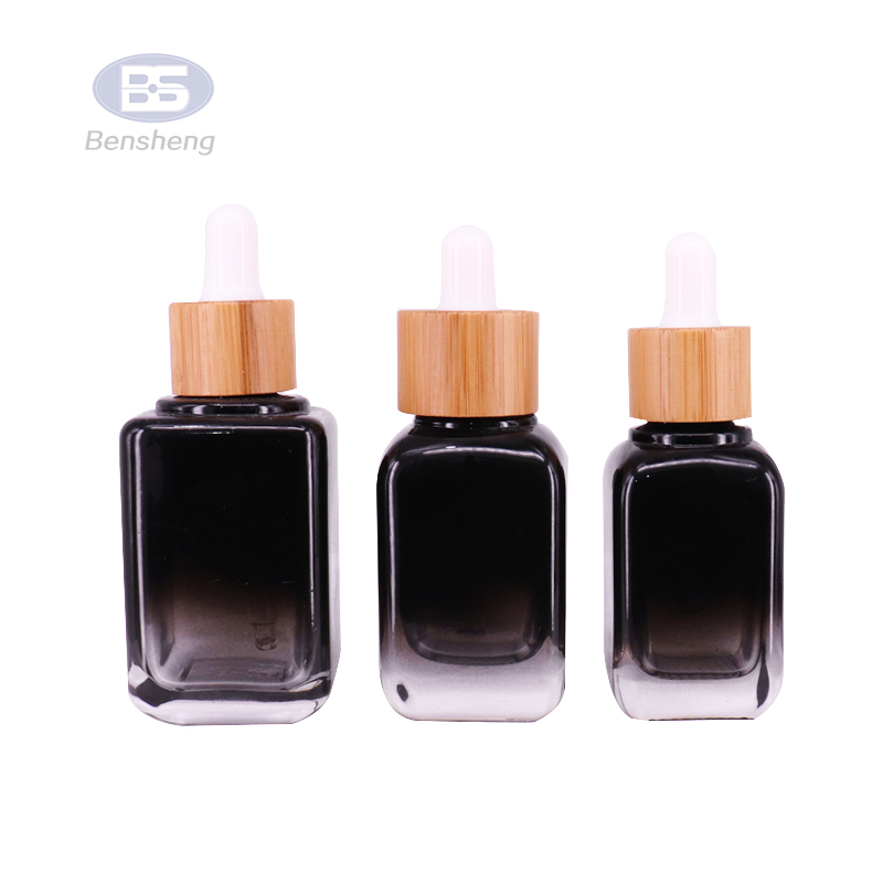 rectangle shape 30ml serum gradient black glass dropper bottle for essential oils with packing box