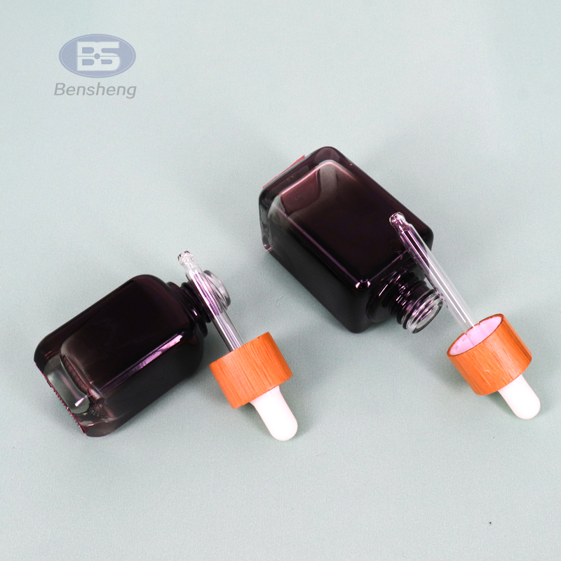 rectangle shape 30ml serum gradient black glass dropper bottle for essential oils with packing box