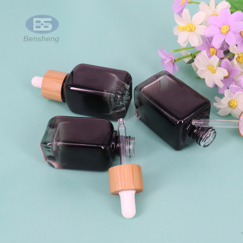 rectangle shape 30ml serum gradient black glass dropper bottle for essential oils with packing box