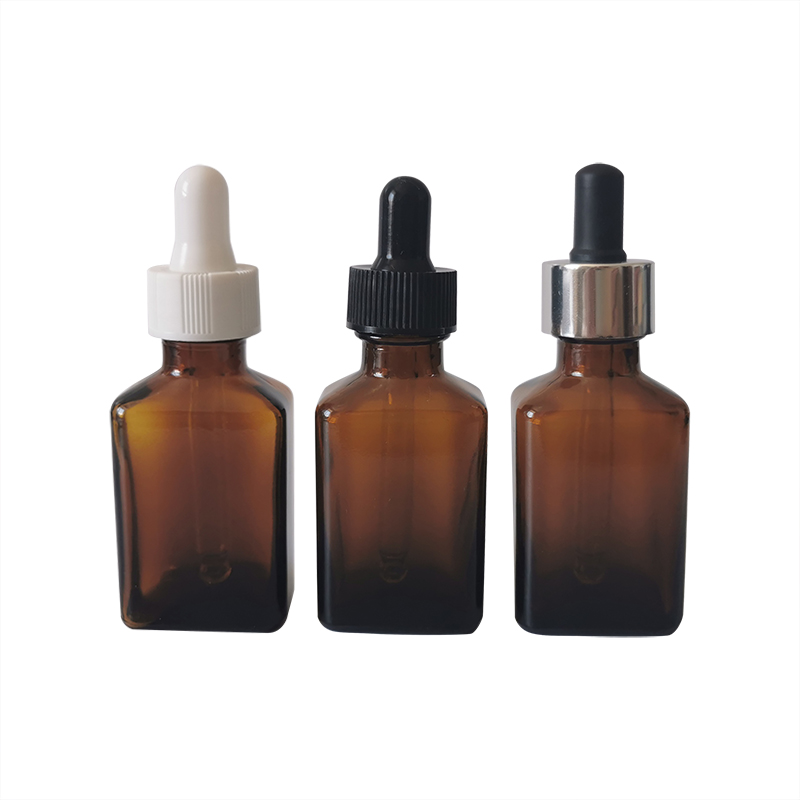 rectangular 30 ml glass essential oil bottle dropper 30ml glass square amber bottle for sale