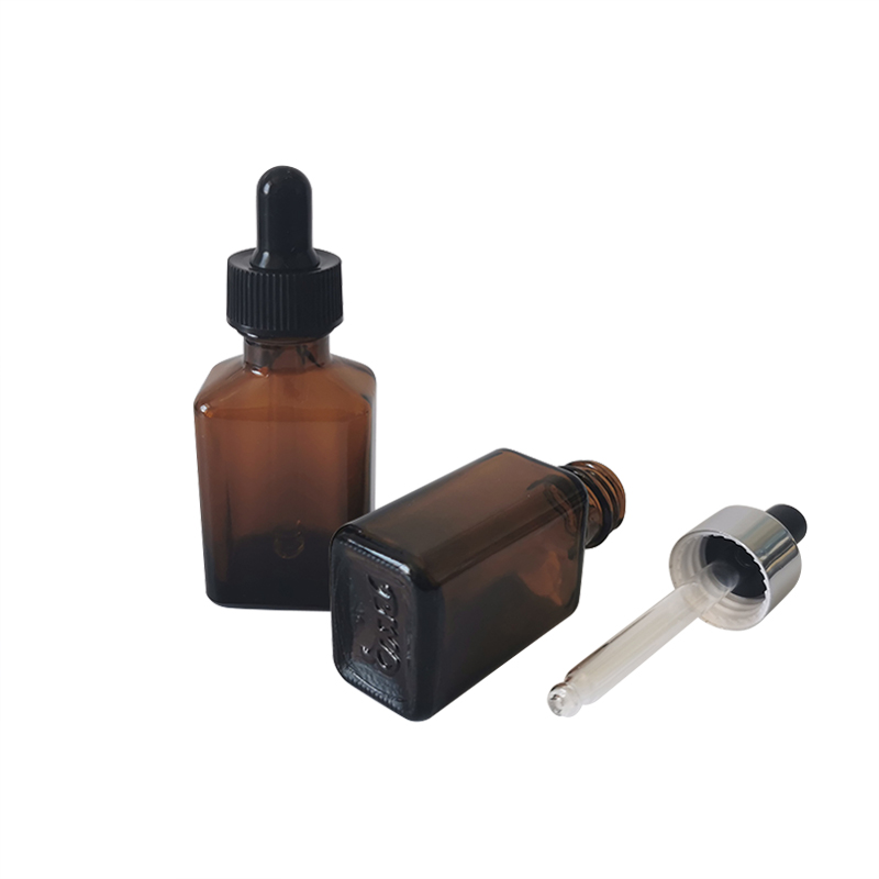 rectangular 30 ml glass essential oil bottle dropper 30ml glass square amber bottle for sale